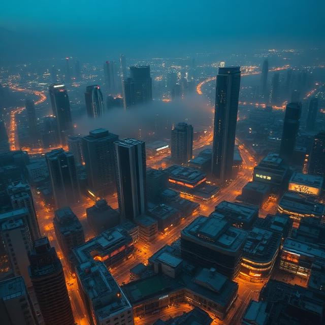 The megacity outer ring — inner-world fringe, dusk approach