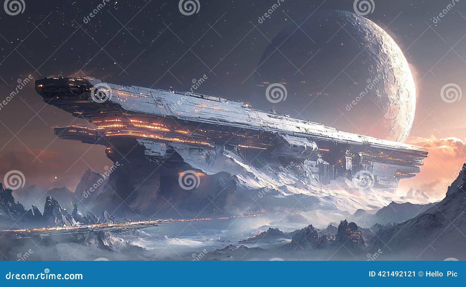 Ice planet surface — wreck, barren alien landscape